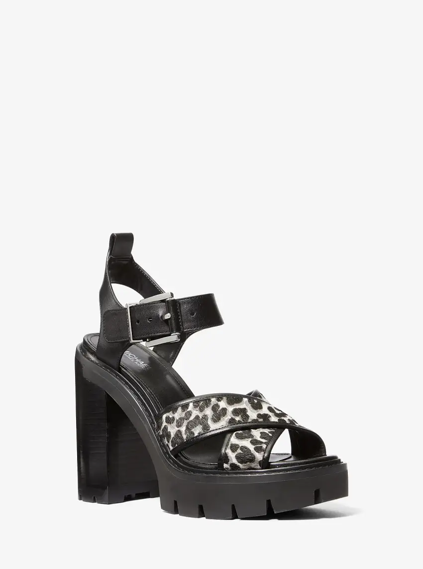 Colby Leopard Print Calf Hair Lug Platform Sandal