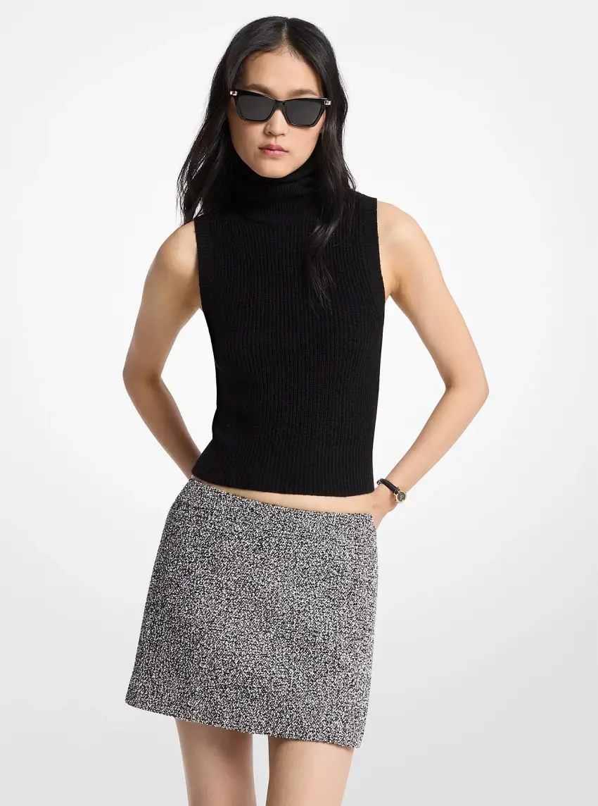 Cotton Blend Tweed Mini Skirt