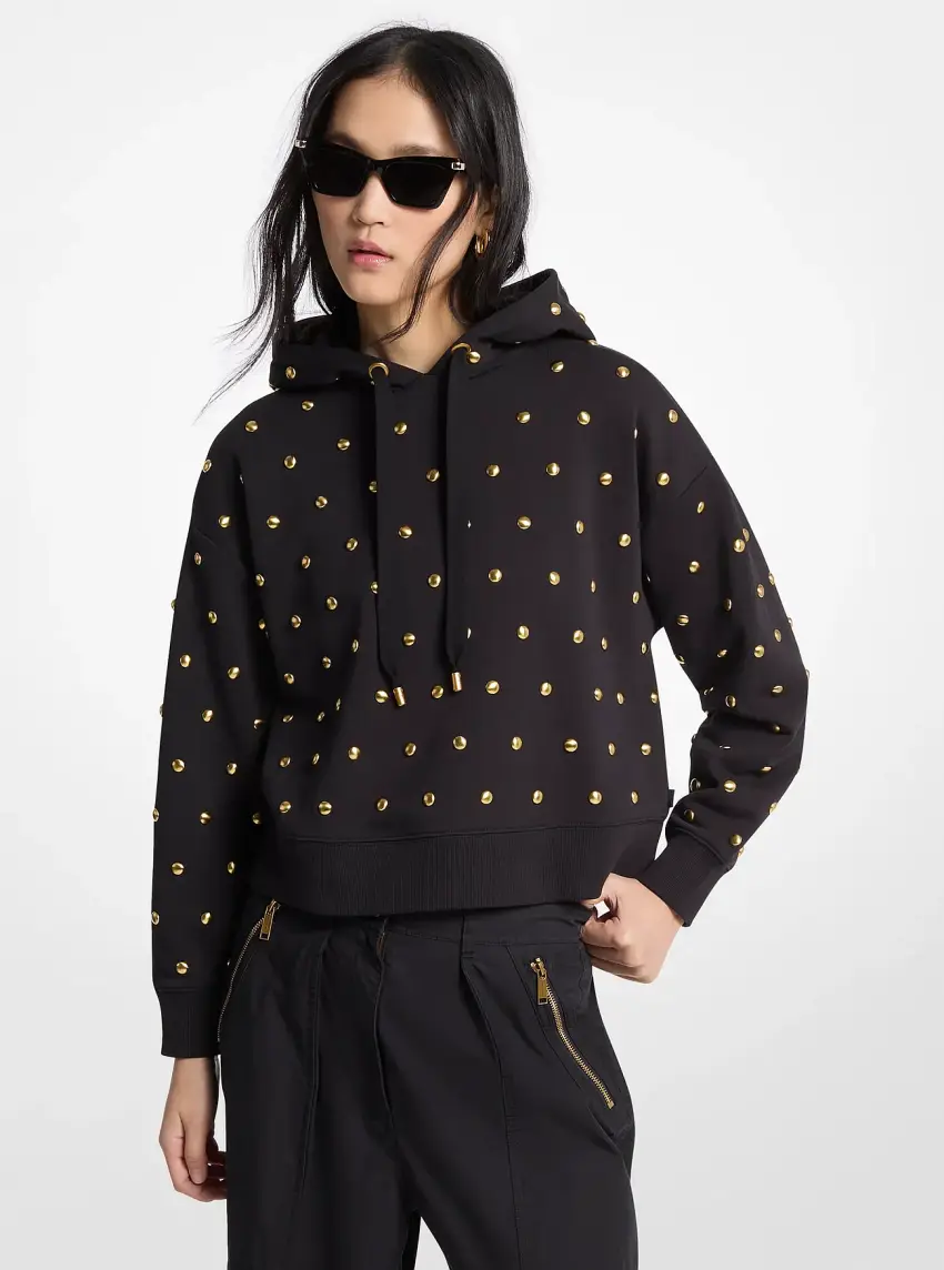 Dome Studded Cotton Cropped Hoodie