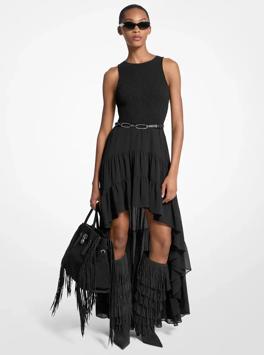 Georgette Smocked High-Low Dress