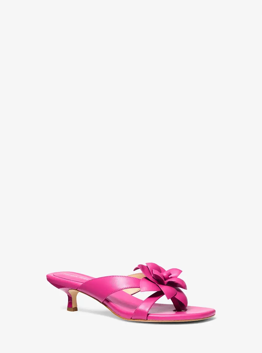 Jacie Floral Embellished Leather Kitten Heel Sandal