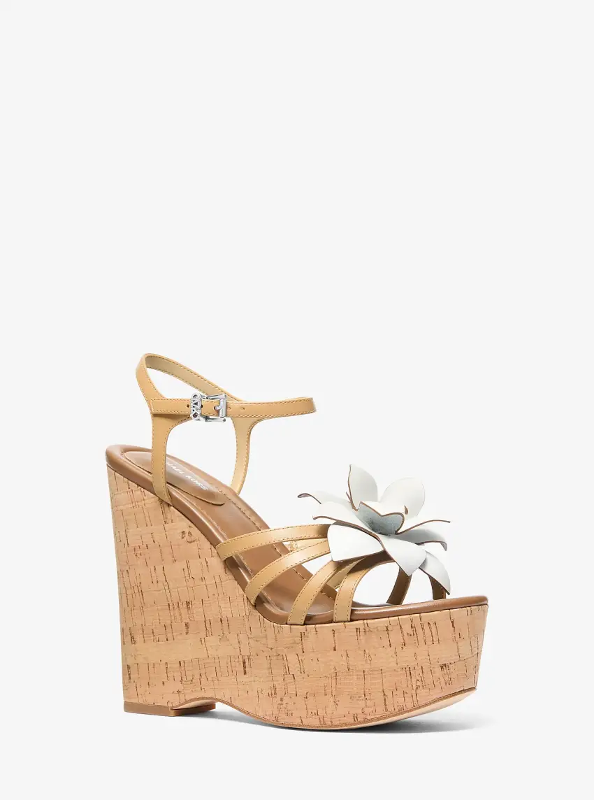 Jacie Floral Embellished Leather Wedge Sandal