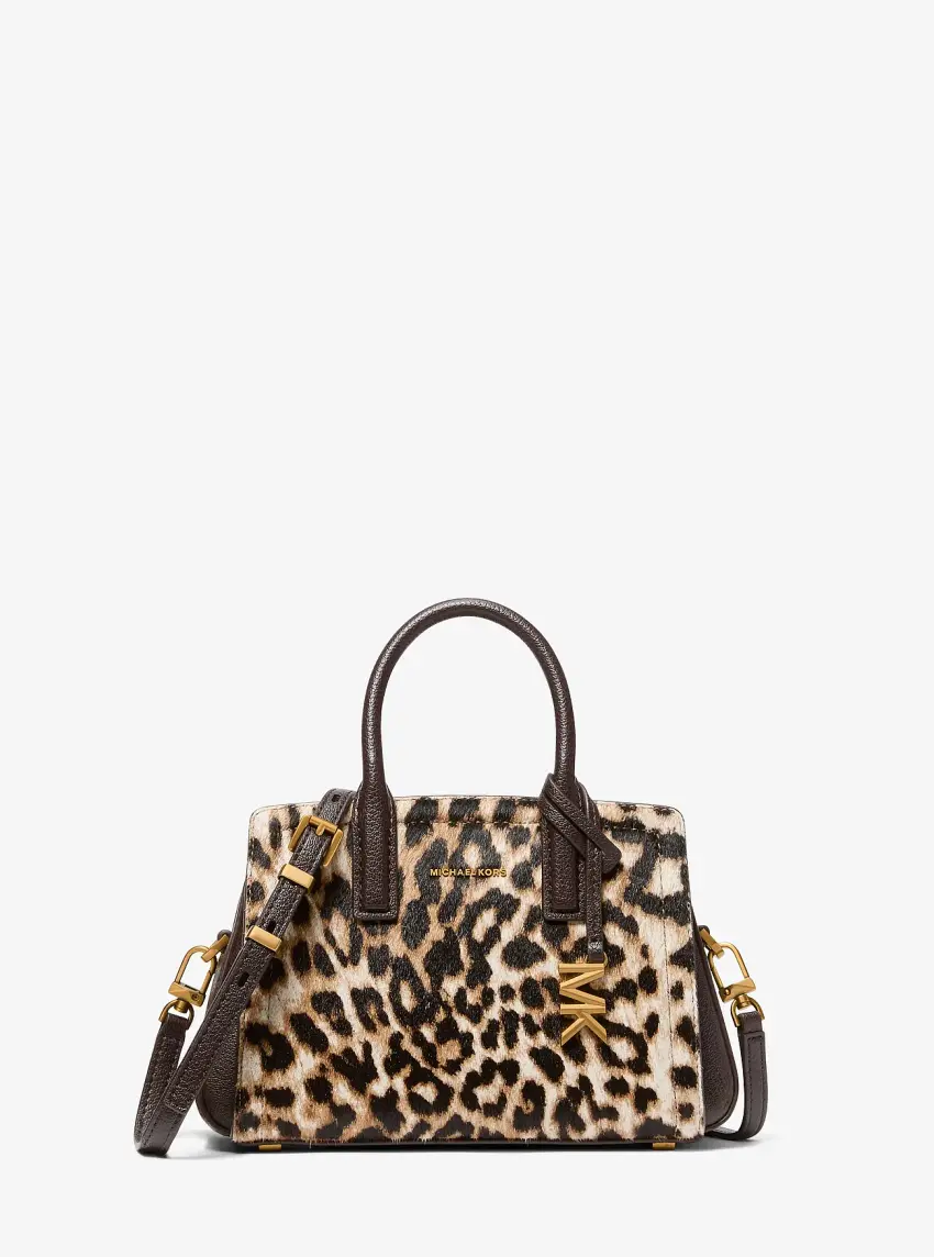 Laila Small Leopard Print Calf Hair Satchel