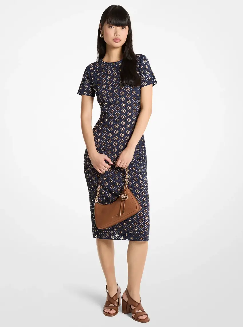 Laser Cut Mirror Scuba Midi Dress
