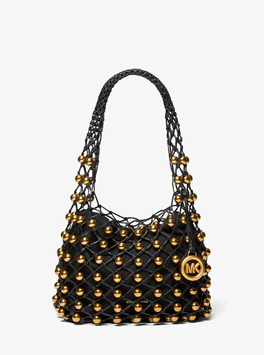 Limited-Edition Gwen Small Studded Hand-Woven Leather Hobo Shoulder Bag