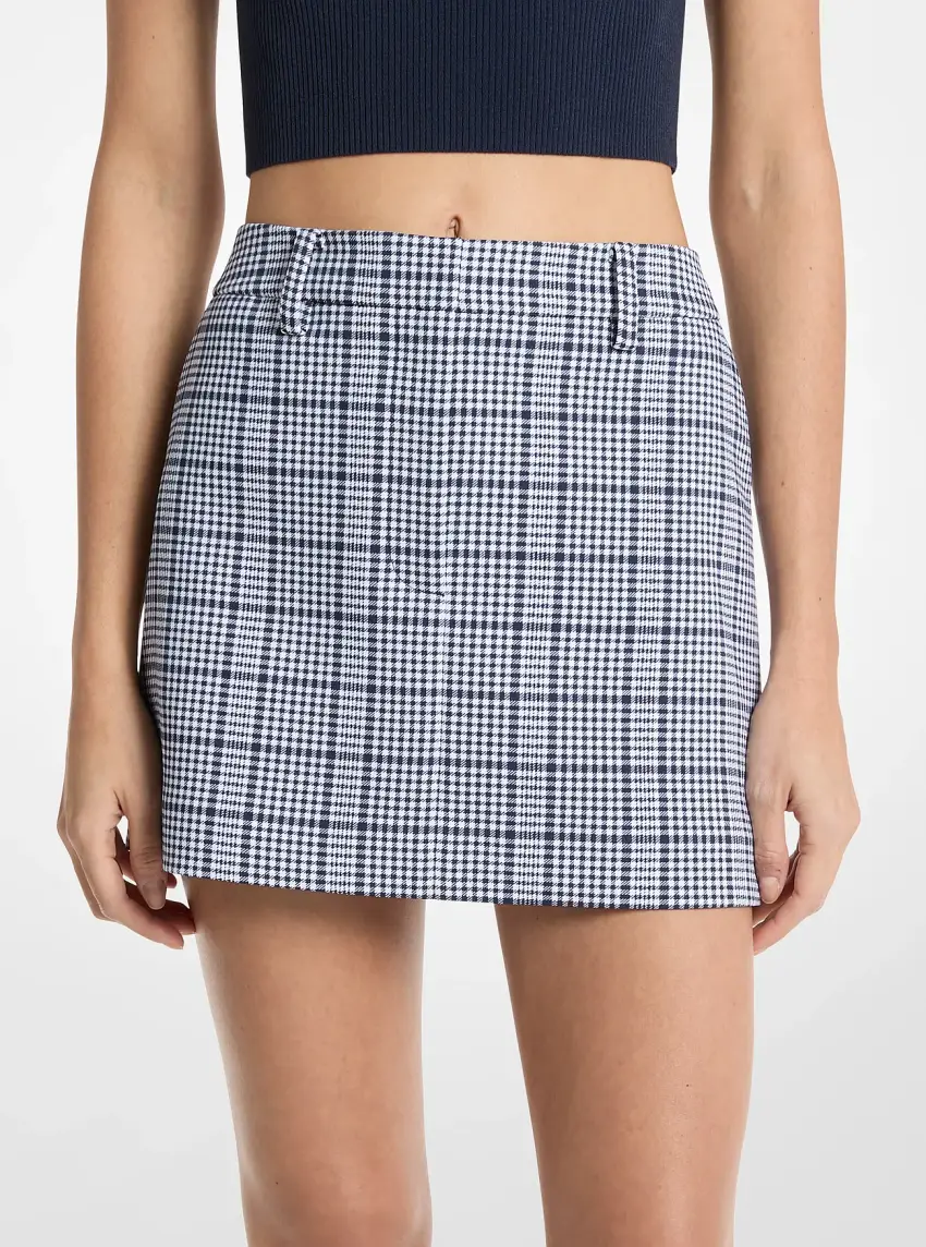 Plaid Stretch Crepe Trouser Mini Skirt