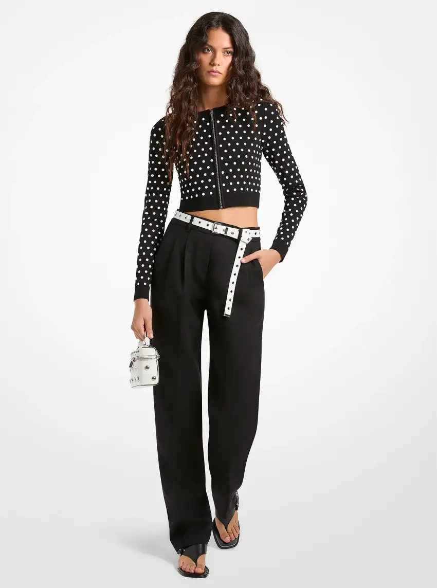 Pleated Stretch Wool Blend Twill Pants