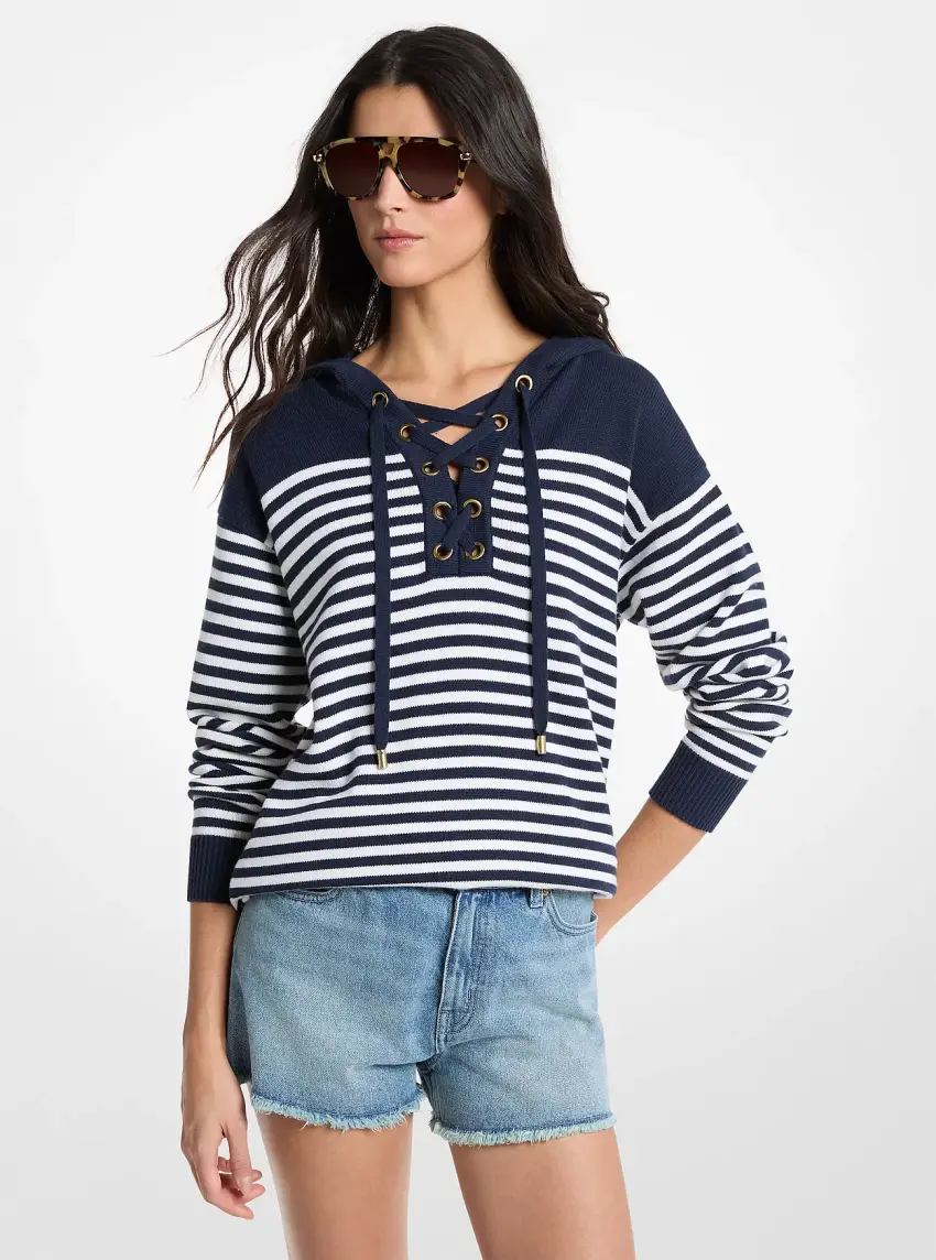 Striped Wool Lace-Up Hoodie