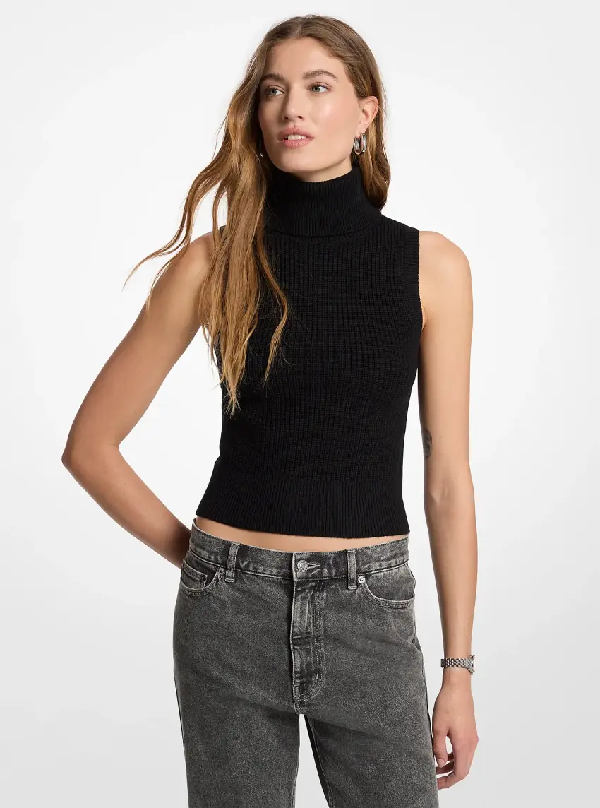 Wool Sleeveless Turtleneck Top